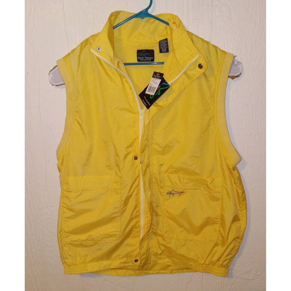 Greg Norman Collection Golf Vest Mens L Yellow Full Zip Mesh Lined NWT W0079